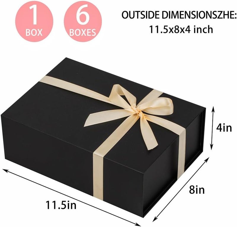 UoeRing 6 Pack Black Gift Box 11.5x8x4 inch Luxury Gift Box Bulk for Presents with Magnetic Lid Collapsible,Birthday,Groomsman,Contains Card, Ribbon, Tissue Paper,Shredded Paper Fille - Image 2